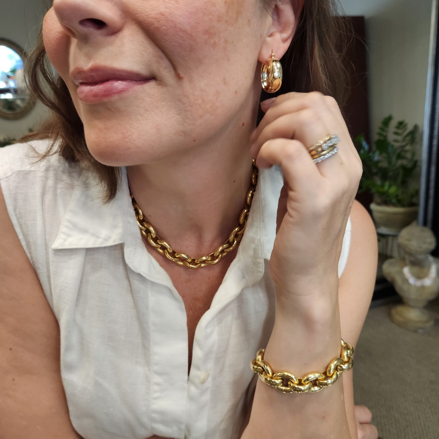 Vintage 14 Karat Yellow Gold 8 Mm Wide Hoop Earrings