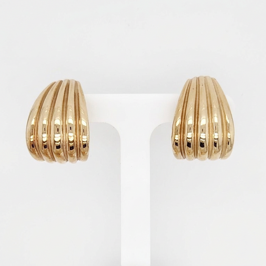 Vintage 14 Karat Yellow Gold Fancy Ribbed Omega Back Earrings
