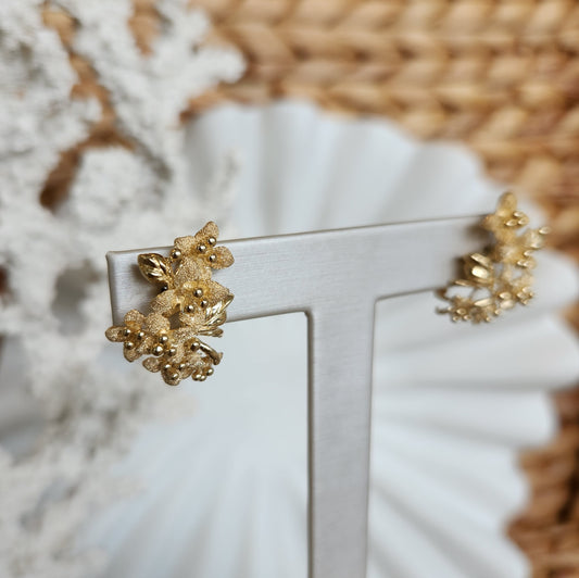 14 Karat Yellow Gold Textured Floral Cluster Earrings With Omaga Backs