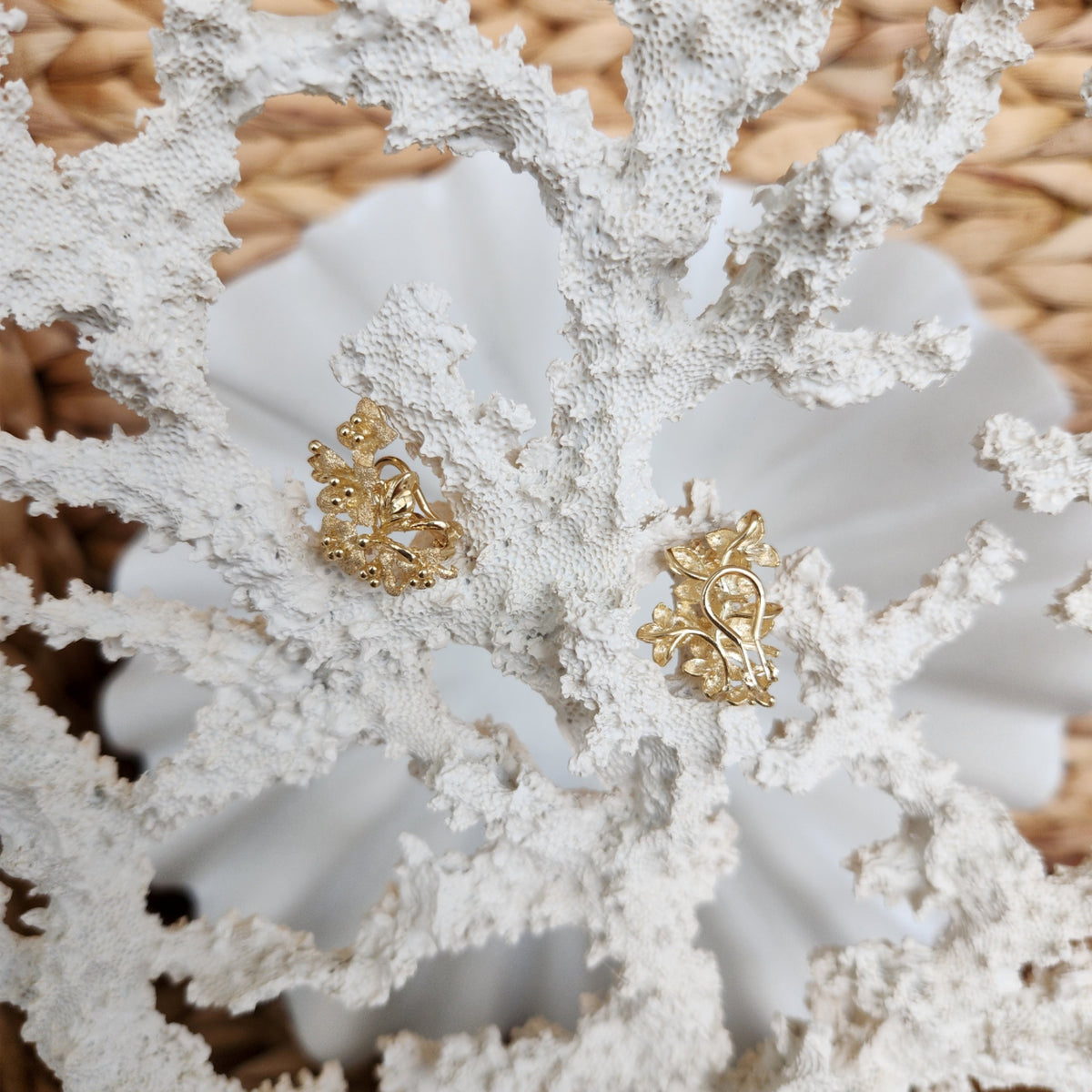 14 Karat Yellow Gold Textured Floral Cluster Earrings With Omaga Backs