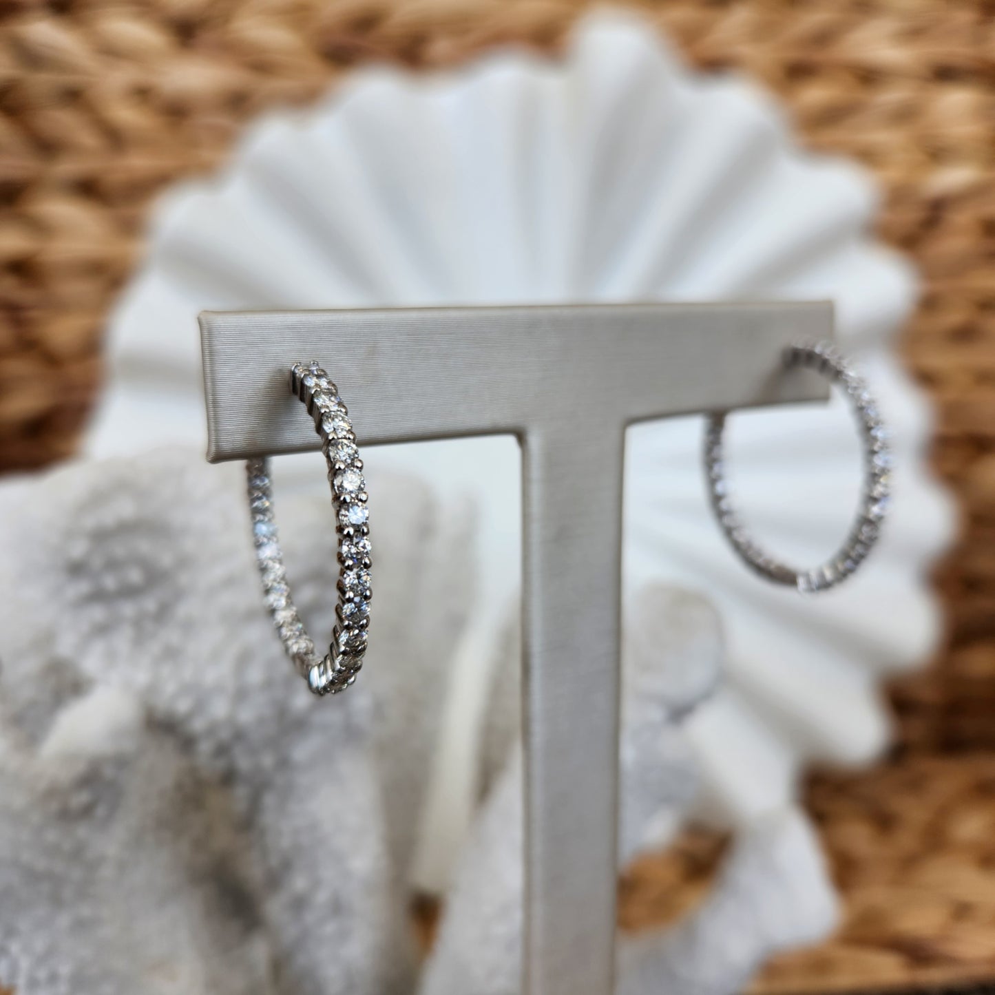 Vintage 18 Karat White Gold Diamond Inside-Outside Hinged Hoop Earrings