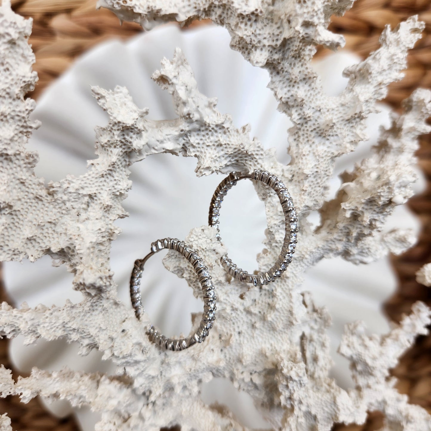 Vintage 18 Karat White Gold Diamond Inside-Outside Hinged Hoop Earrings