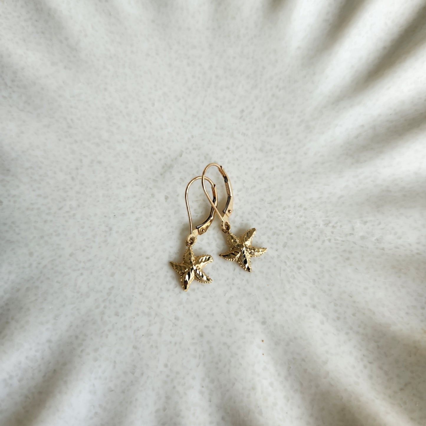 Vintage 14 Karat Yellow Gold Starfish Dangle Earrings On Lever Backs