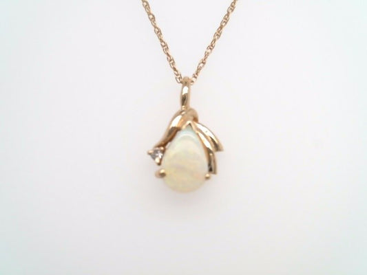 **Online Clearance** Vintage 14 Karat Yellow Gold Freeform Opal & Diamond Pendant