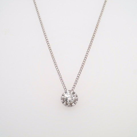 Vintage 14 Karat White Gold Illusion Set Diamond Solitaire Pendant