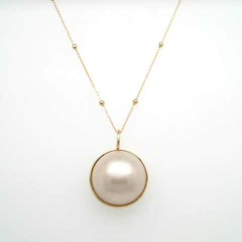 *Online Clearance* Vintage 14 Karat Yellow Gold Bezel Set 14 Mm Mabe Pearl Pendant