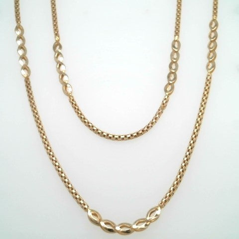 Vintage 14 Karat Yellow Gold 3 Mm Fancy Marquise Shape & Popcorn Link Chain Necklace, 30"