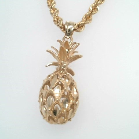 Vintage 14 Karat Yellow Gold Diamond Cut Pineapple Pendant