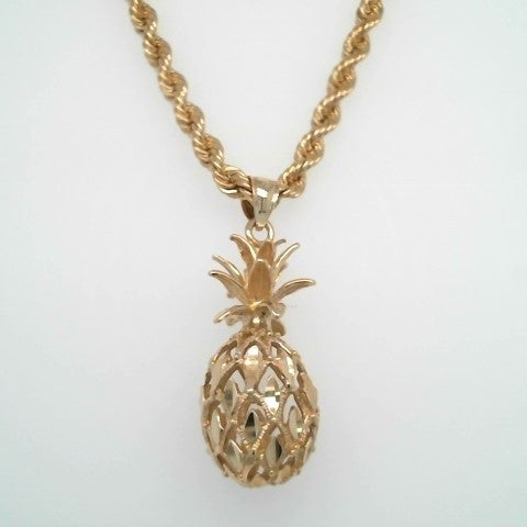 Vintage 14 Karat Yellow Gold Diamond Cut Pineapple Pendant