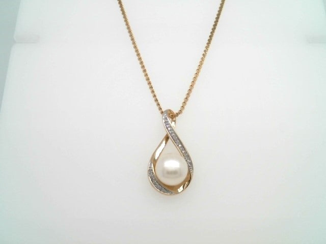 Vintage 14 Karat Yellow Gold Freshwater Pearl & Diamond Freeform Pendant