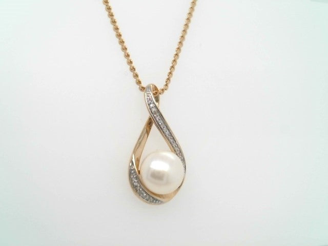 Vintage 14 Karat Yellow Gold Freshwater Pearl & Diamond Freeform Pendant