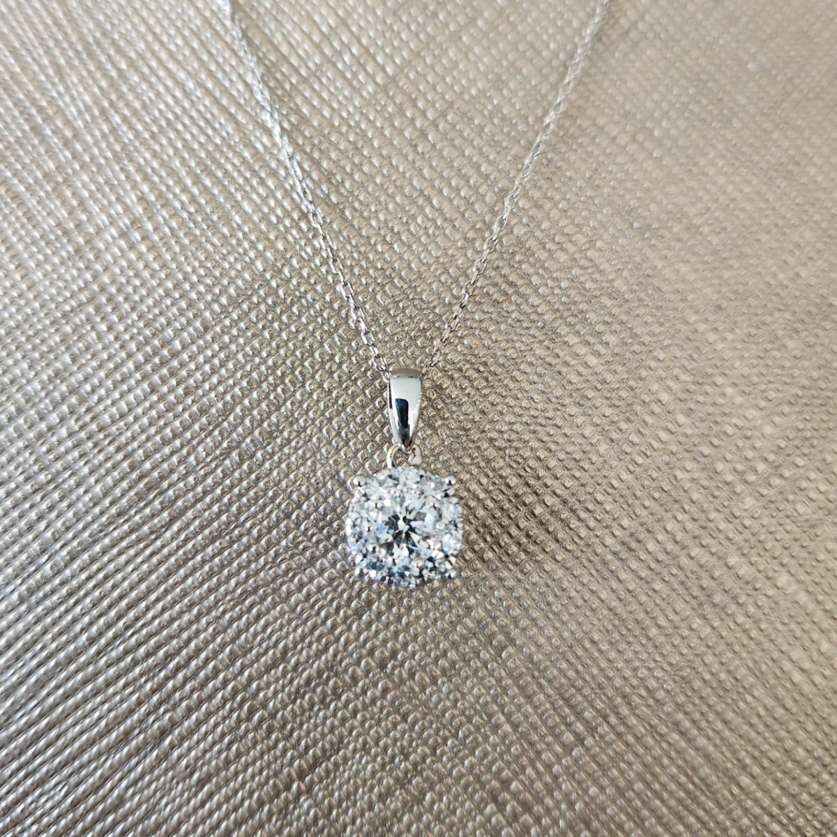 Vintage14 Karat White Gold Diamond Cluster Halo Necklace With Thin Cable Chain, 18"