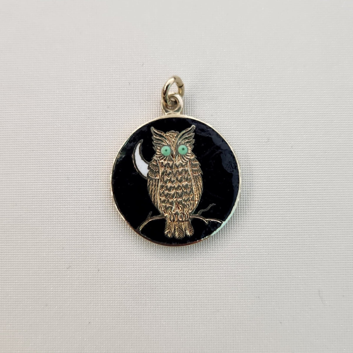 Vintage 14 Karat Yellow Gold 15 Mm French Black Enamel Owl Charm