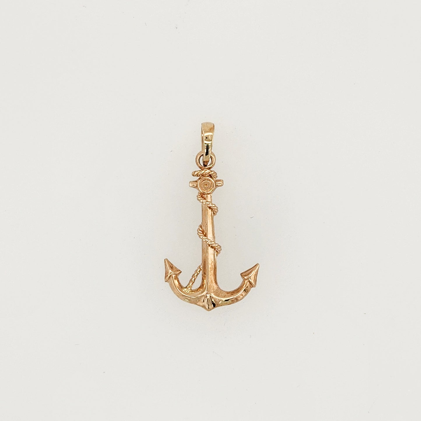 Vintage 14 Karat Yellow Gold Anchor Pendant With Rope Wrap