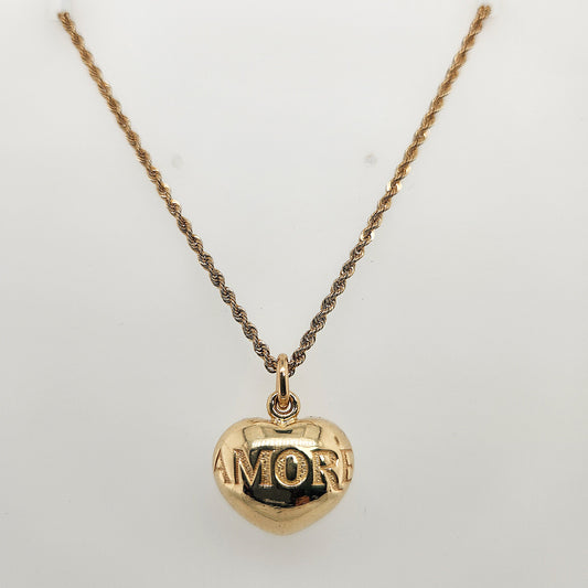 Vintage 18 Karat Yellow Gold Puffed Amore Heart Pendant
Chain sold se