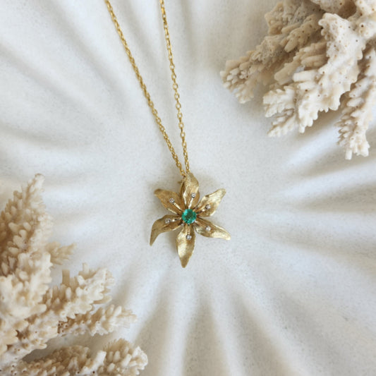 Vintage Retro 14 Karat Yellow Gold Tiffany & Co. Emerald & Diamond Floral Pin/Pendant