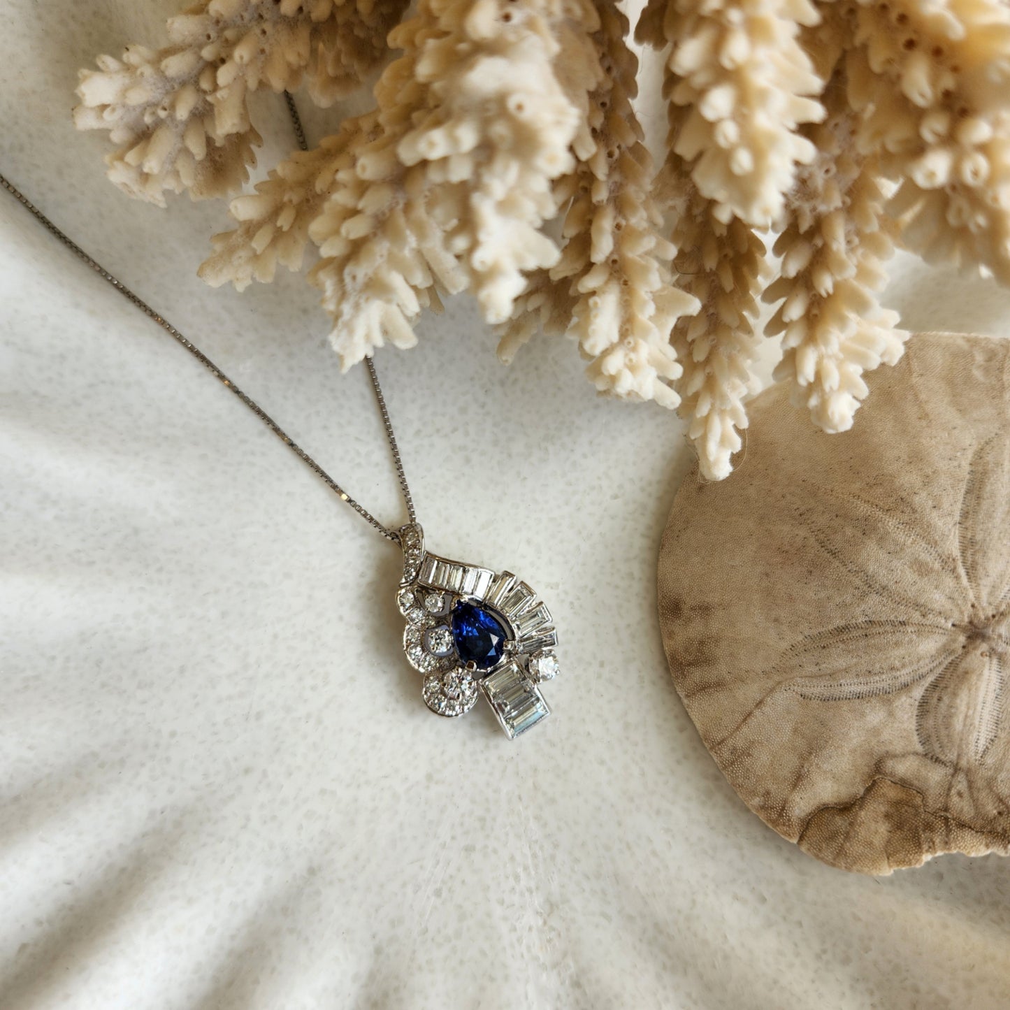 Vintage 14 Karat White Gold Sapphire And Diamond Pendant