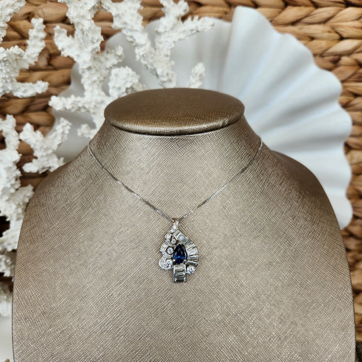 Vintage 14 Karat White Gold Sapphire And Diamond Pendant