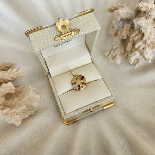 Vintage 14 Karat Yellow Gold Multi-Color Stone Sand Dollar Pendant