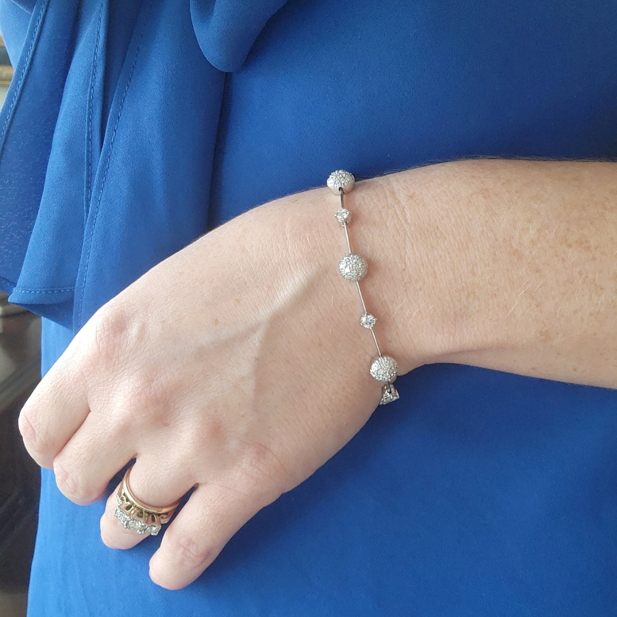 Vintage 18 Karat White Gold Diamond Station Line Bracelet