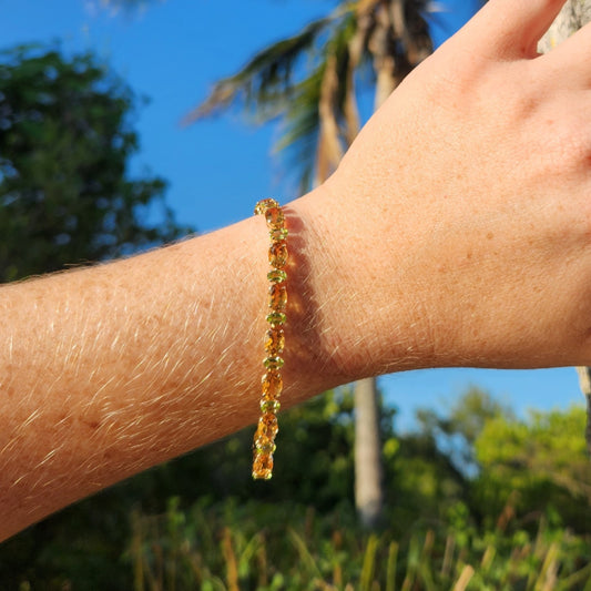 Vintage 14 Karat Yellow Gold Citrine & Peridot Line Bracelet, 7.25"