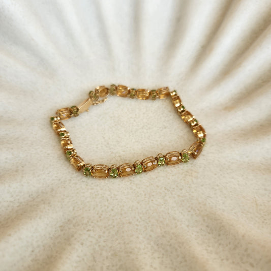 Vintage 14 Karat Yellow Gold Citrine & Peridot Line Bracelet, 7.25"