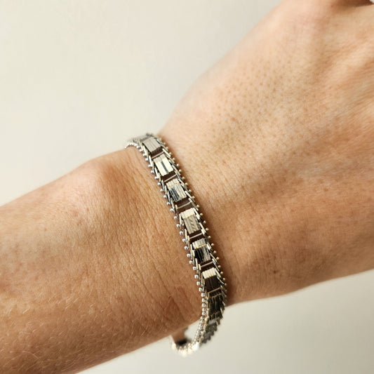 Vintage 14 Karat White Gold 7 Mm Fancy Link Bracelet, 6.75"