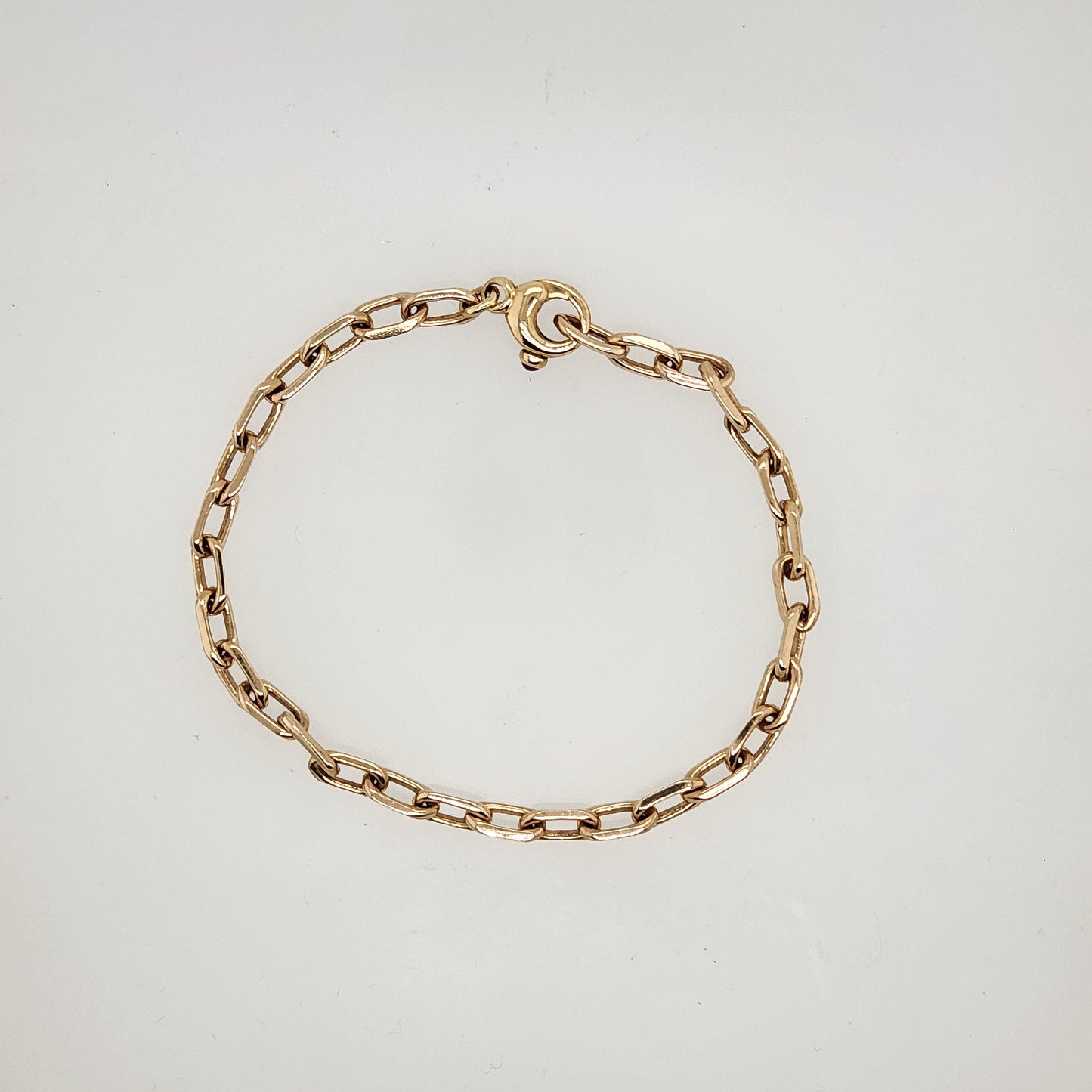 Vintage 14 Karat Yellow Gold Link Cable Chain Bracelet With Red Stone Encrusted Lobster Claw Clasp, 7.25"