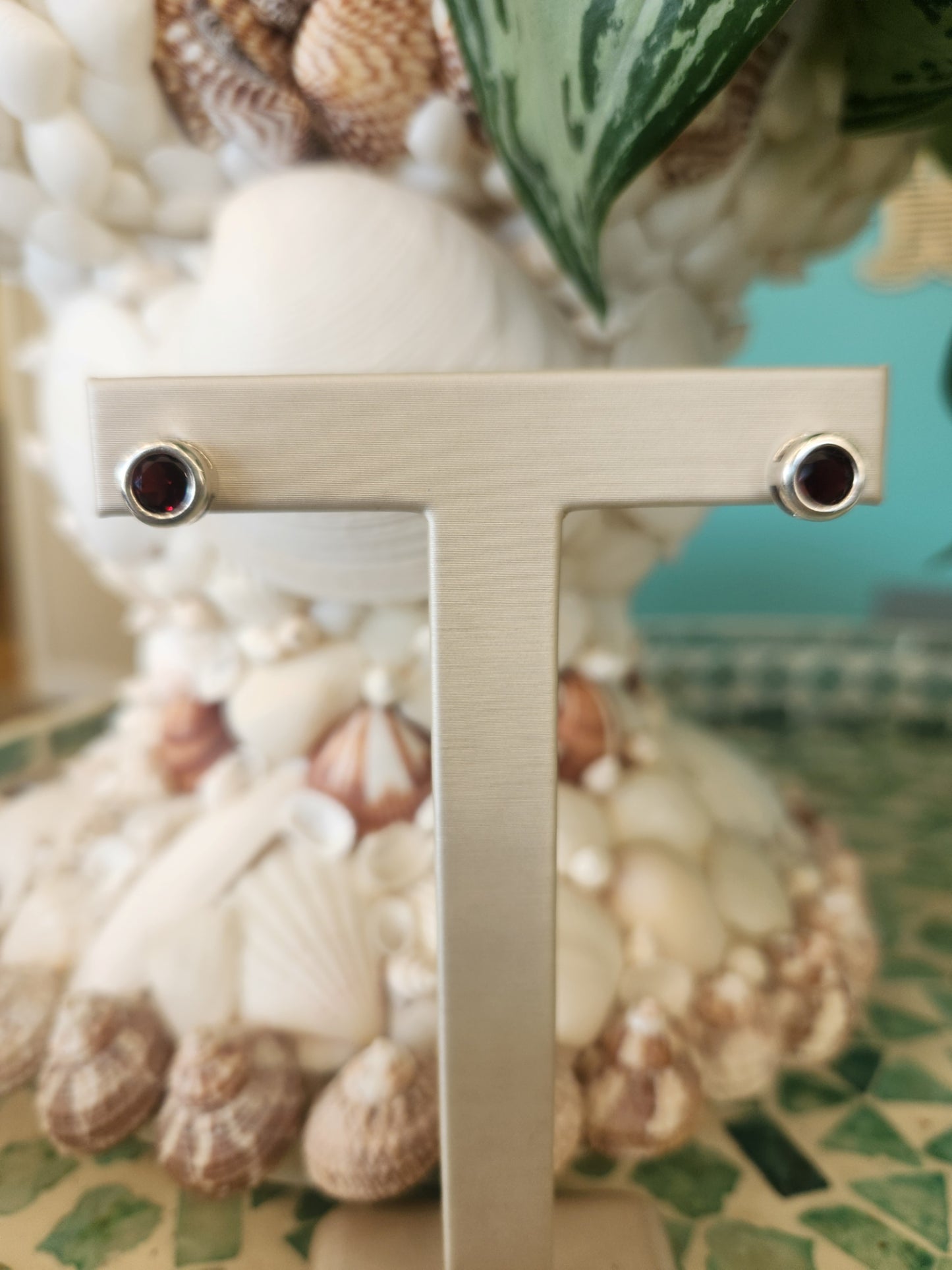 Sterling Silver Round Rhodolite Garnet Bezel Set Stud Earrings