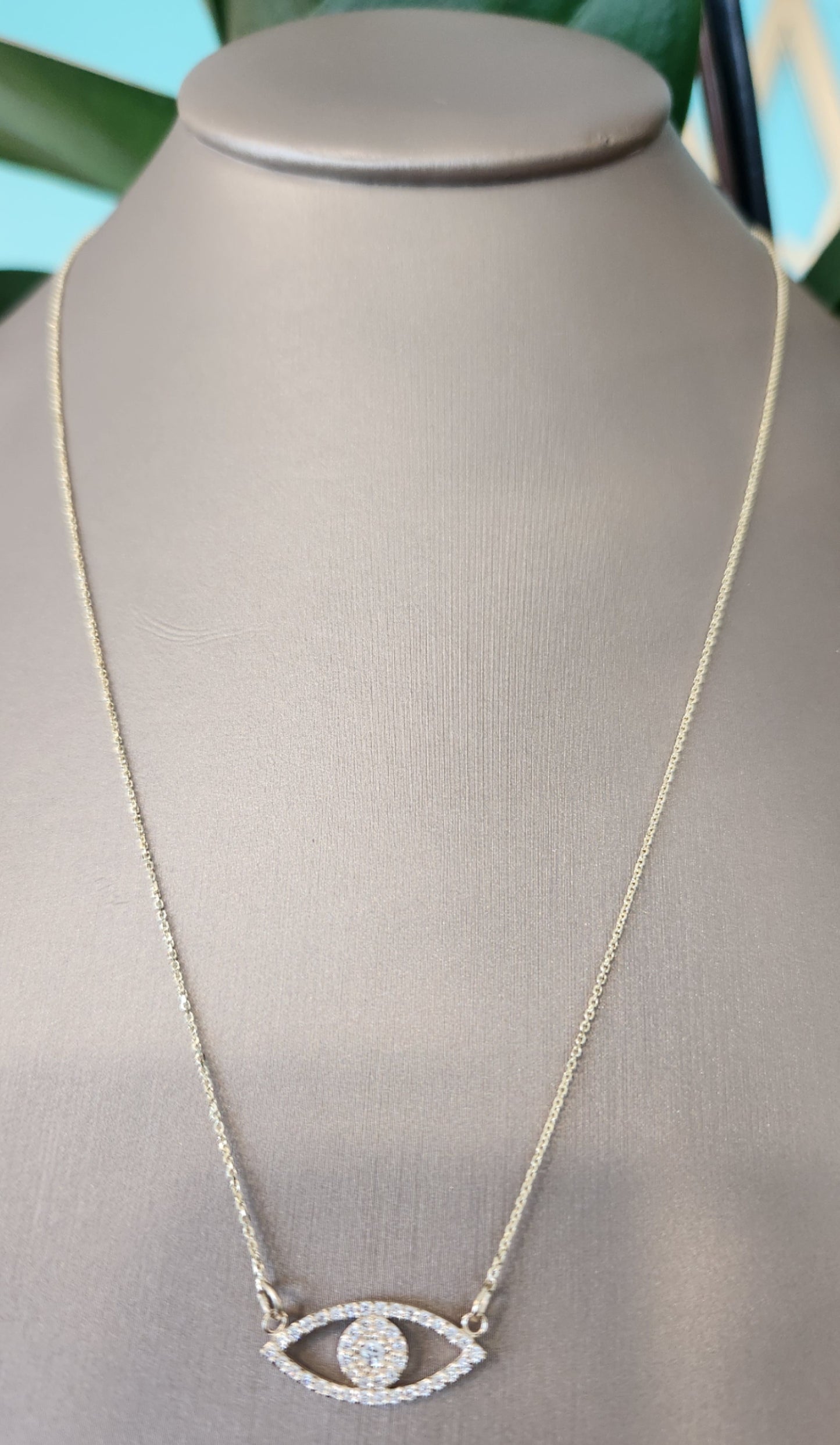 14K YG small diamond Evil Eye Necklace, 18"