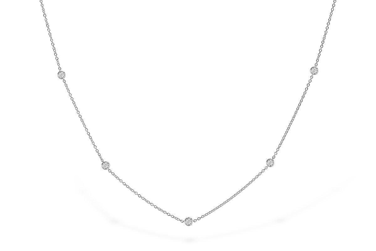 14 Karat White Gold Diamond-By-The-Yard Necklace Containing .25 Carat Total Weight Of 9 Bezel Set Round Brilliant Diamonds Si1 G, 18" In Length
