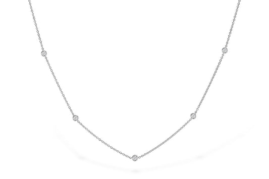 14 Karat White Gold Diamond-By-The-Yard Necklace Containing .25 Carat Total Weight Of 9 Bezel Set Round Brilliant Diamonds Si1 G, 18" In Length
