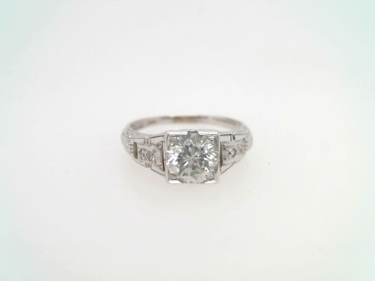 Vintage 18 Karat White Gold Ol European Cut Diamond Ring With Filigree Mounting