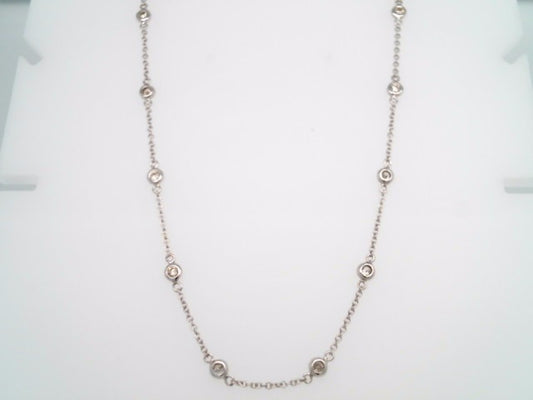 18 Karat White Gold "By The Yard" Style Bezel Set Diamond Necklace 16"