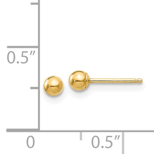 14 Karat Yellow Gold 3 Mm Ball Style Stud Earrings