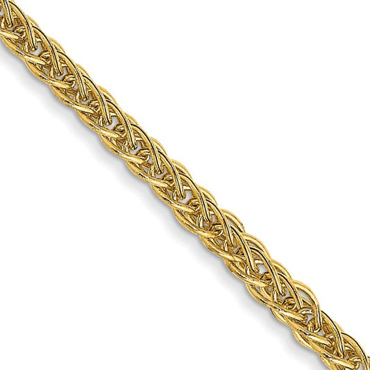 14 Karat Yellow Gold 2 Mm Semi Solid 3 Wire Wheat Chain Necklace 18"