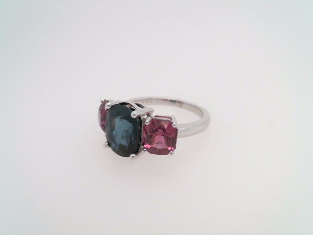 Vintage 18 Karat White Gold Blue & Pink Sapphire 3 Stone Ring