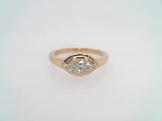 14 Karat Yelllow Gold East/West Set Marquise Diamond Solitaire Ring