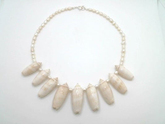 Sterling Silver Florida Lettered Olive Shell And Freshwater Pearl 1/2  Collar Necklace 19"