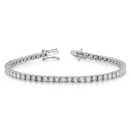 14 Karat White Gold Illusion Set Diamond Tennis Bracelet 7"