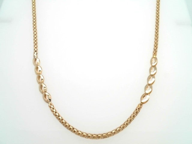 Vintage 14 Karat Yellow Gold 3 Mm Fancy Marquise Shape & Popcorn Link Chain Necklace, 30"