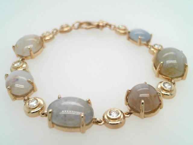 14 Karat Yellow Gold Star Sapphire & Diamond Line Bracelet, 7"