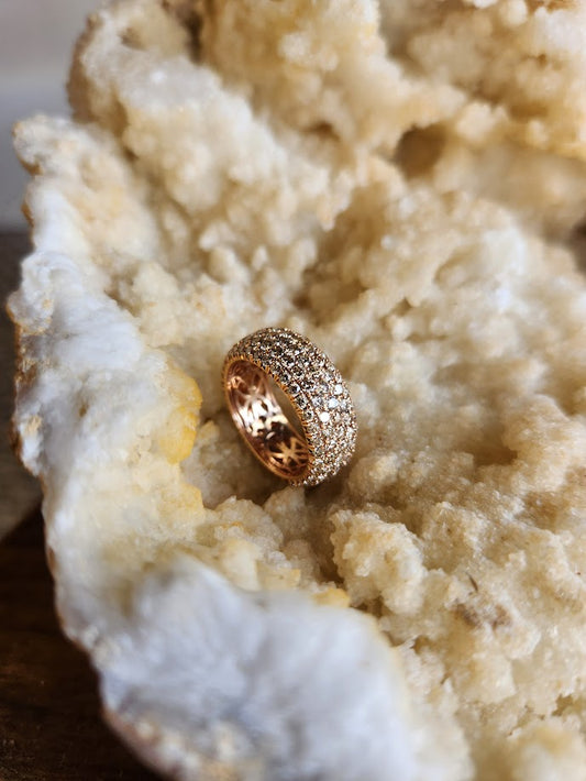 Vintage 14 Karat Rose Gold 5 Row Champagne Diamond Pave Eternity Band Ring