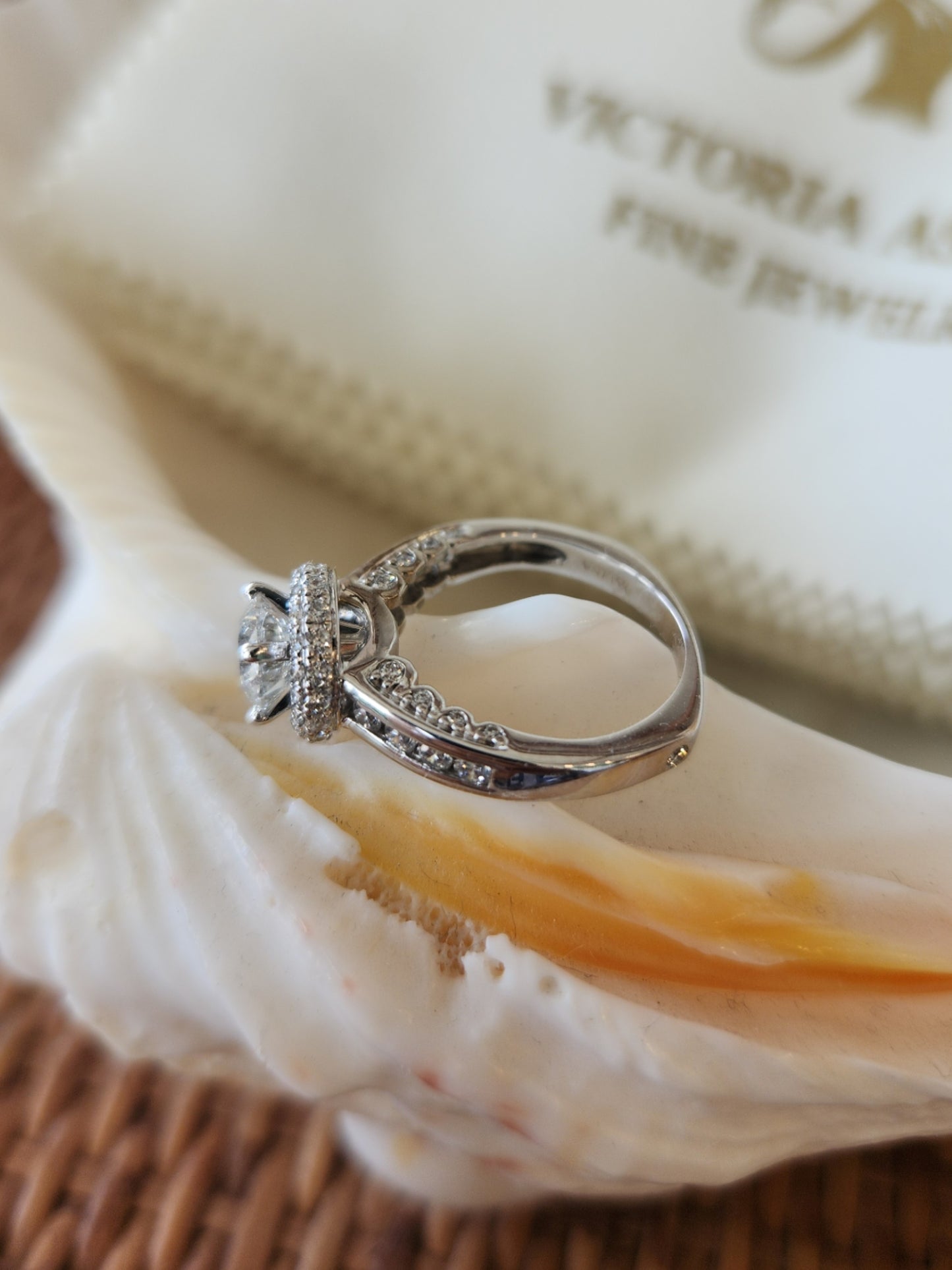 14 Karat White Gold Halo Style Diamond Engagement Ring With Hidden Halo