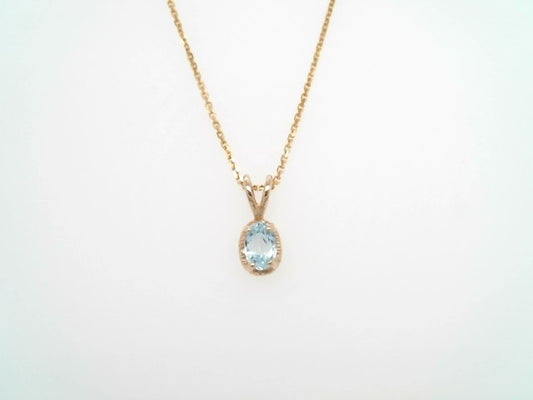 Vintage 14 Karat Yelow Gold Oval Blue Topaz Solitaire Pendant