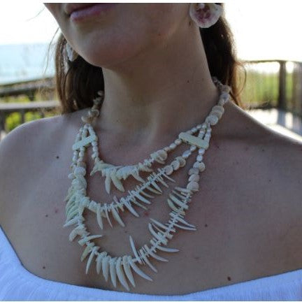 Sterling Silver Shell, Bone, White Coral, & Freshwater Pearl 3-Strand Necklace 18.5"-24"