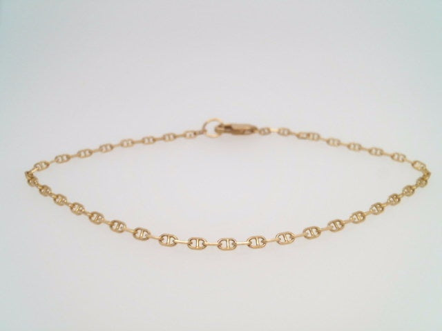 14 Karat Yellow Gold 2 Mm Solid Mariner Link Chain Bracelet 7.5 "