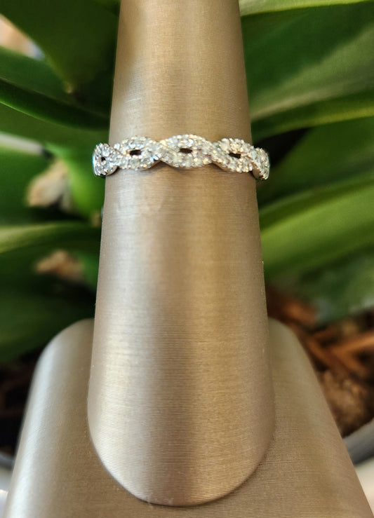 Online Special * 14K White Gold Diamond Double Wave Band