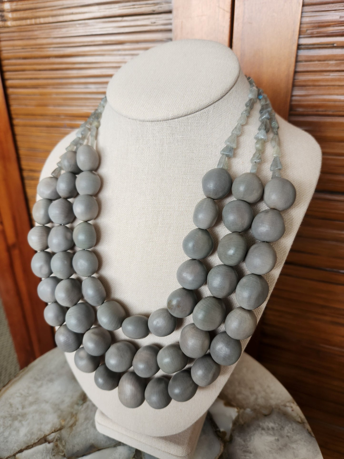 Sterling Silver Vero Beach Knicker Bean & Labradorite Bead Triple Strand Necklace, 24.5"