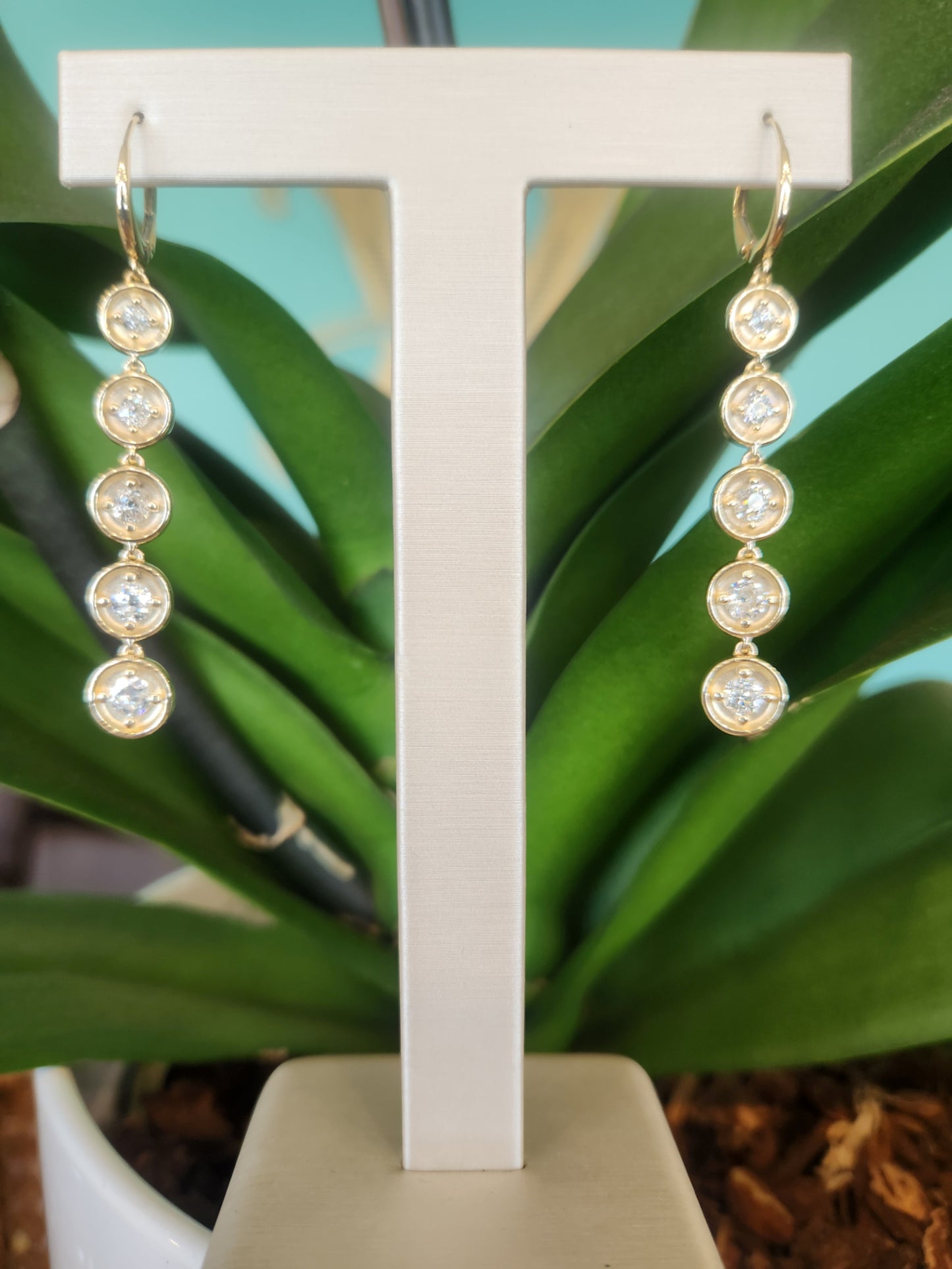 14 Karat Yellow Gold 5 Tier Old European Cut Diamond Earrings With Leverbacks - VAFJ